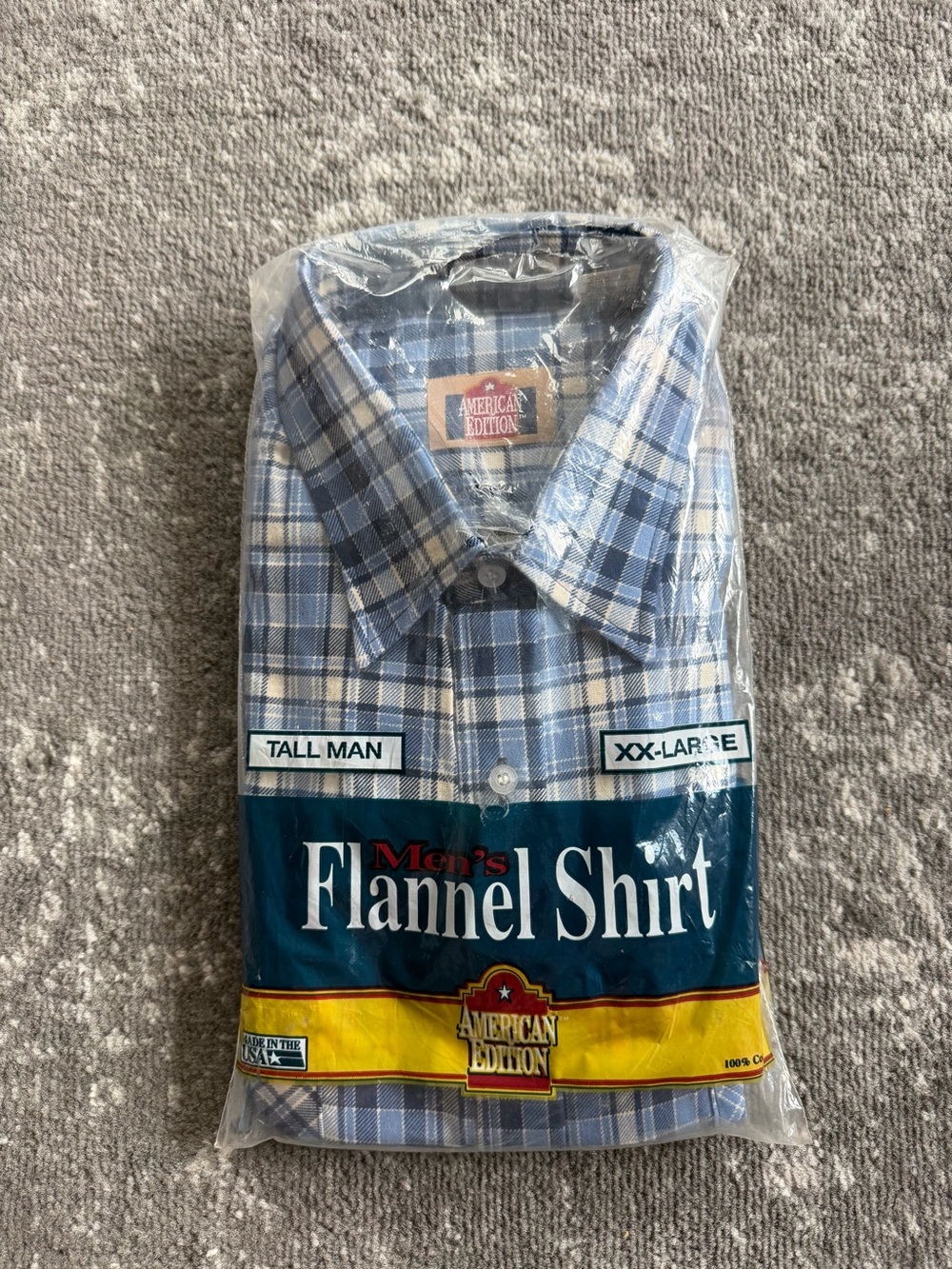 NWT Vintage 90s Men’s American Edition Blue Plaid Flannel Shirt In Original Pack